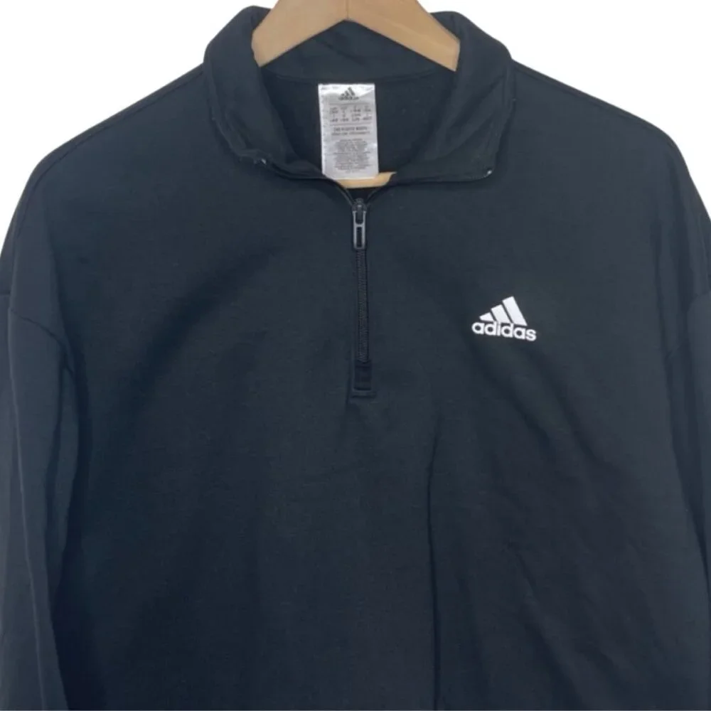 ADIDAS | Women's Black Cropped 1/4 Zip Pullover Sweatshirt | Size L - Picture 2 of 12